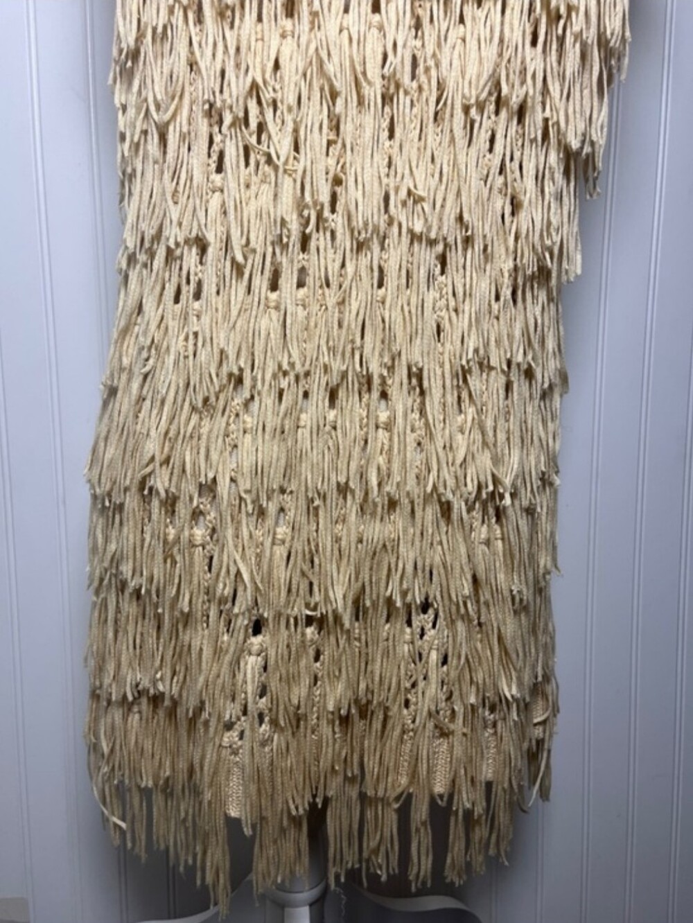 PPLA Flounder Fringe Vest Knit Boho Sleeveless Duster in Cream Size Medium - Picture 8 of 14